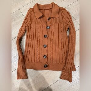 USED Women's Cable Knit Button-Up Sweater - Brown